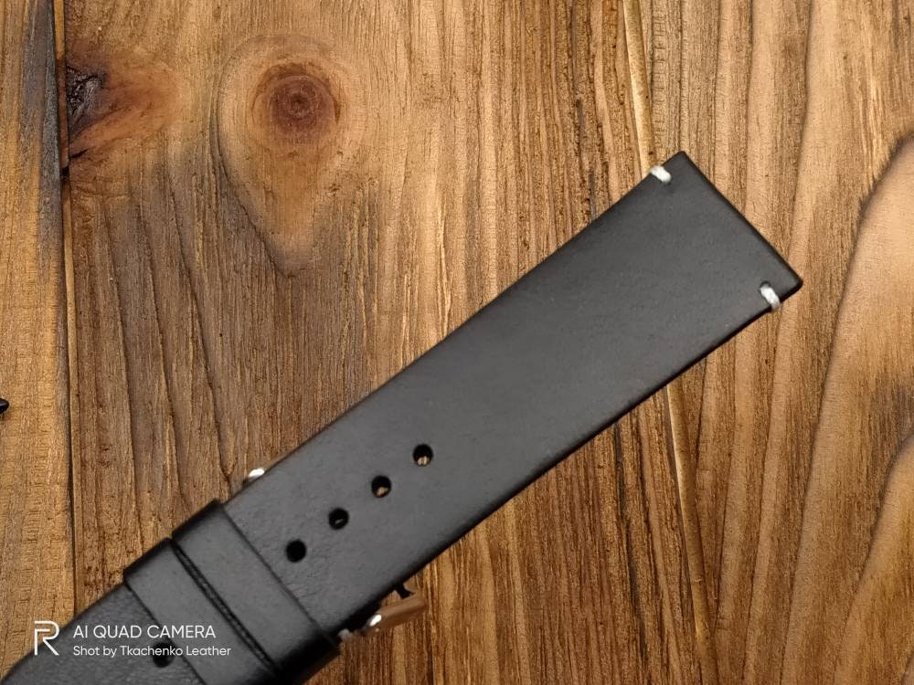 Handcrafted black leather watch band 14 16 18 20 22 watch straps black strap custom watchbands mens Minimalist straps