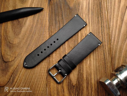 Handcrafted black leather watch band 14 16 18 20 22 watch straps black strap custom watchbands mens Minimalist straps