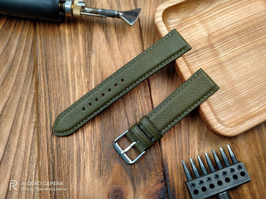 Custom olive watch bands handcrafted olive leather watch strap men's bottle Green watch straps 20mm 18mm 16mm olive watch straps hakki watch