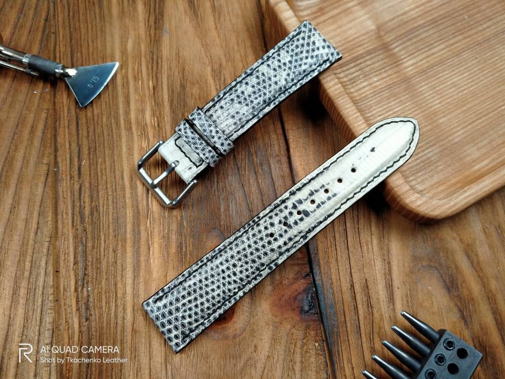 Handcrafted white lizard watch band leather 16 18 19 20 21 black watch straps watchbands watch bands Lizard strap small wrist iguana leather