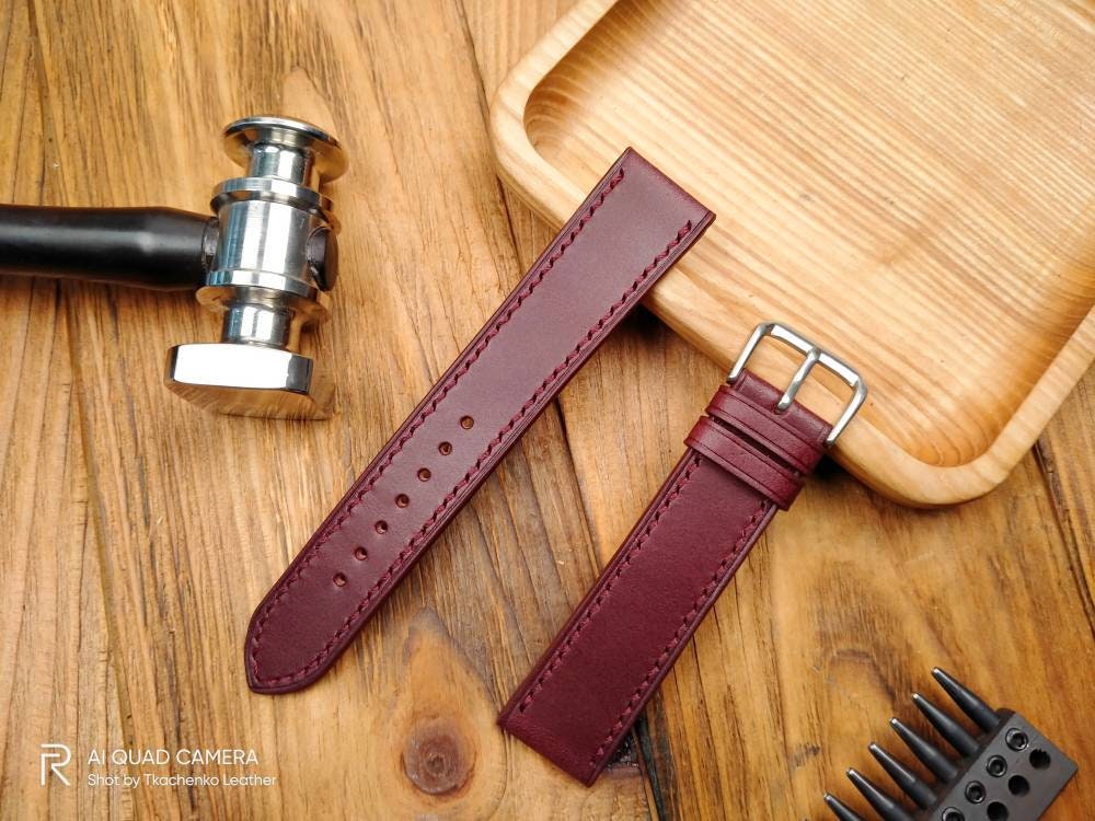 Burgundy leather watch band 14mm 16 mm 20mm watch strap 18mm buttero leather watch bands red watch bands leather Maroon straps