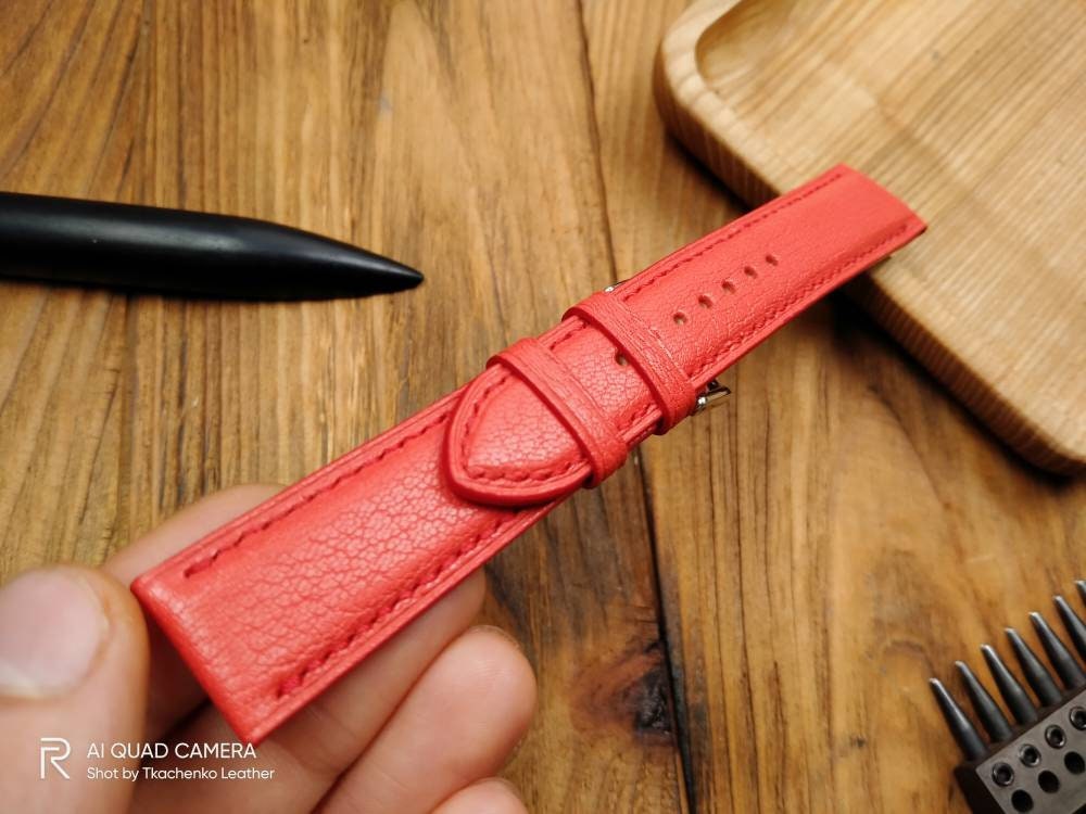 Coral watch band leather 14 16 18 19 20 21  watch straps watchbands red bracelet small red wrist watch leather custom quick release women's