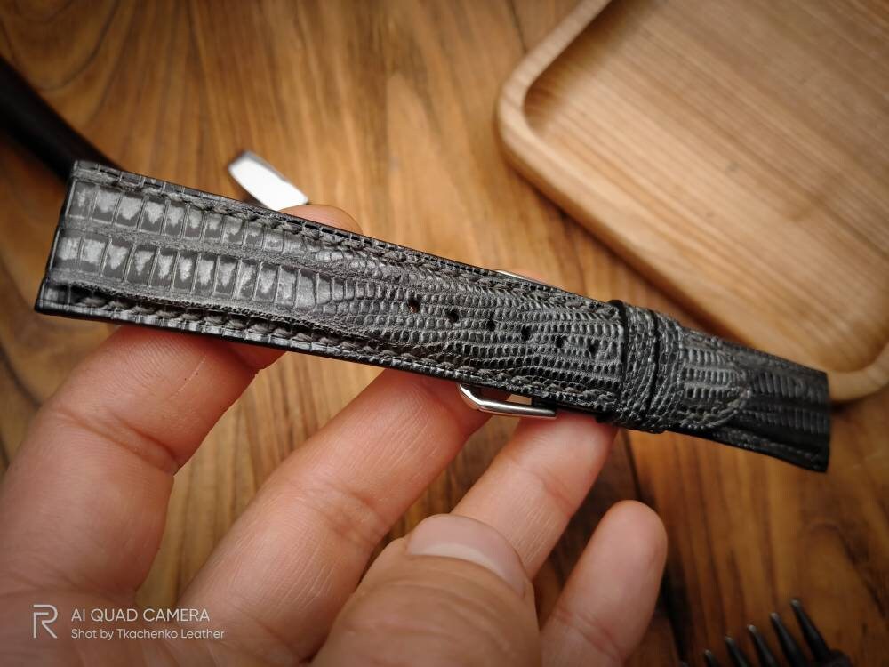Silver-Gray lizard leather watch band leather small wrist band 16 18 19 20 21 22  men's vintage bracelet iguana grey quick release