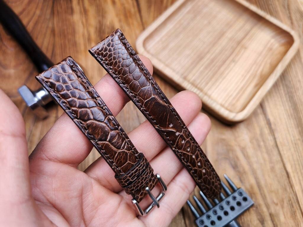 Brown ostrich paws leather watch band leather watch band 16 18 19 20 21 22  men's vintage strap watch small large wrist ostrich bands