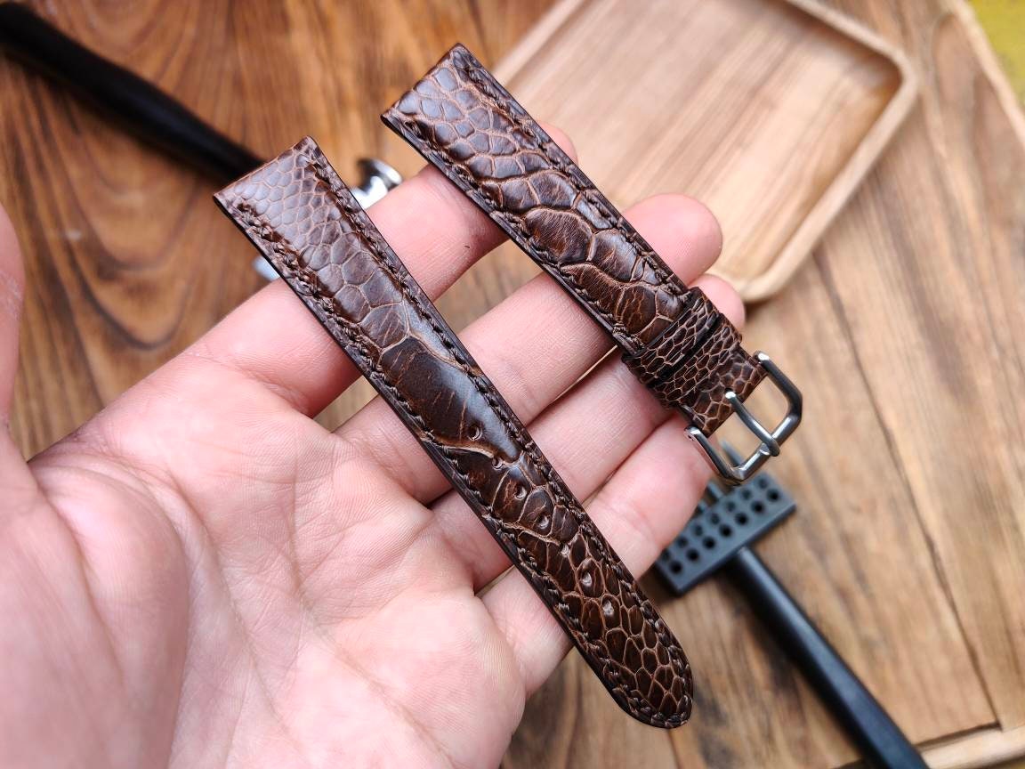Brown ostrich paws leather watch band leather watch band 16 18 19 20 21 22  men's vintage strap watch small large wrist ostrich bands