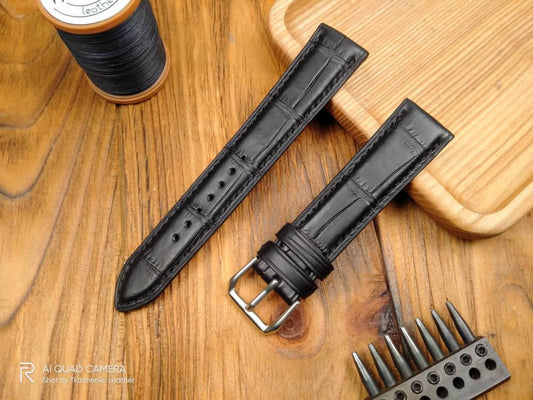 Black alligator leather watch band custom watch straps men's watch wrist 22 20 18 16 small watch bespoke aligator straps bracelet large