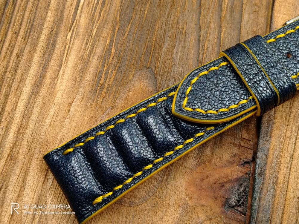 Navy watch band leather 16 18 19 20 21 handcrafted watch straps watchbands navy Lizard strap small wrist blue leather quick release pins