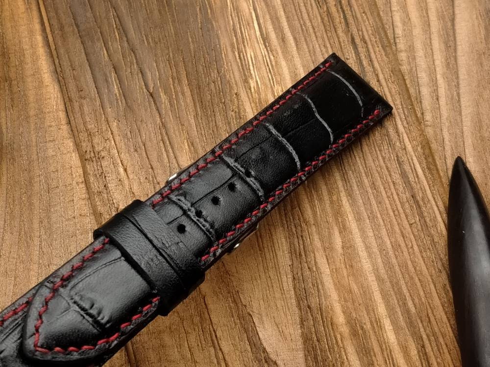 Black leather watch band custom watch straps men's watch wrist 22 20 18 16 small large wrist  straps bracelet men's watch band quick release