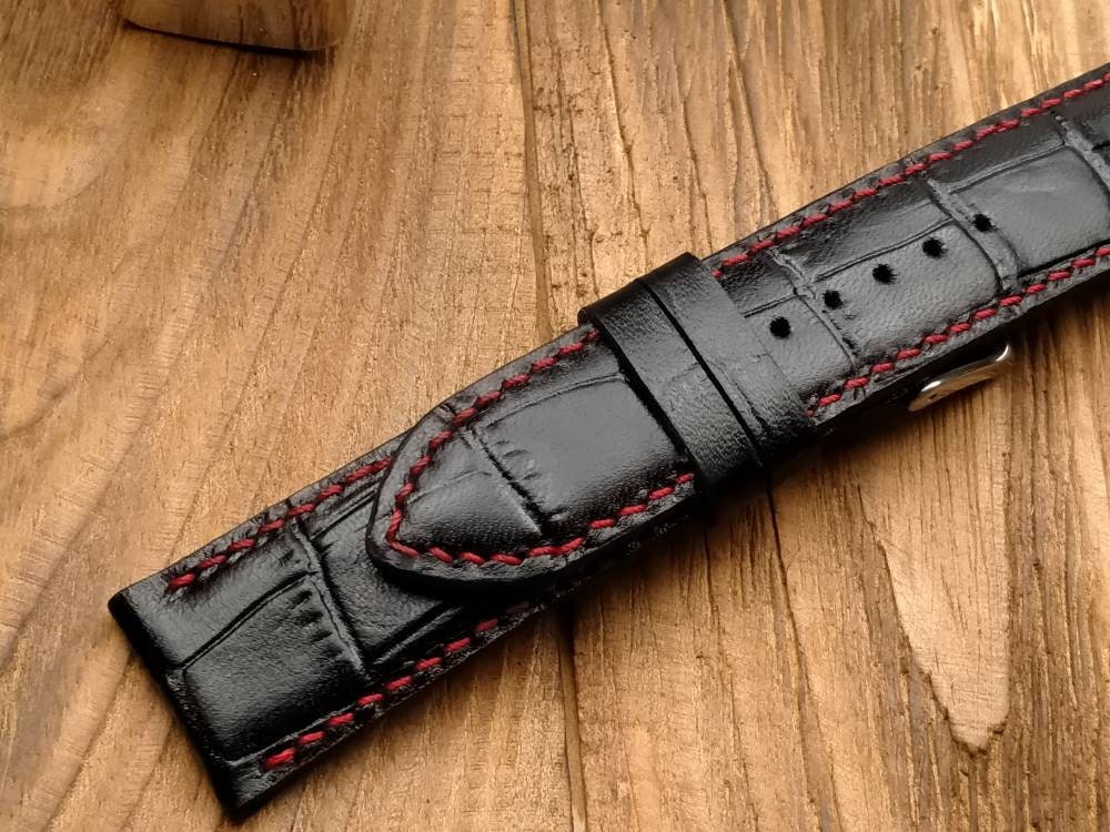 Black leather watch band custom watch straps men's watch wrist 22 20 18 16 small large wrist  straps bracelet men's watch band quick release