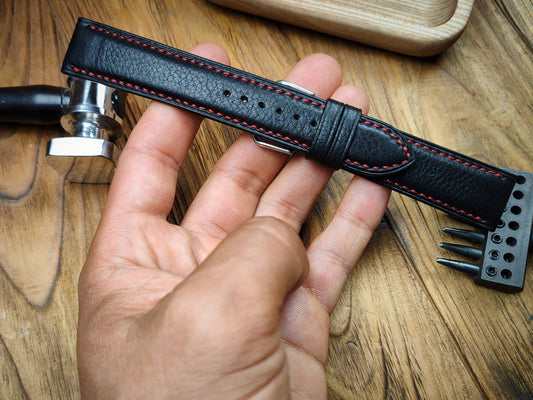 Handcrafted black leather watch band 14 16 18 20 22 watch straps black strap custom watchbands Mens quick release pins small large wrist