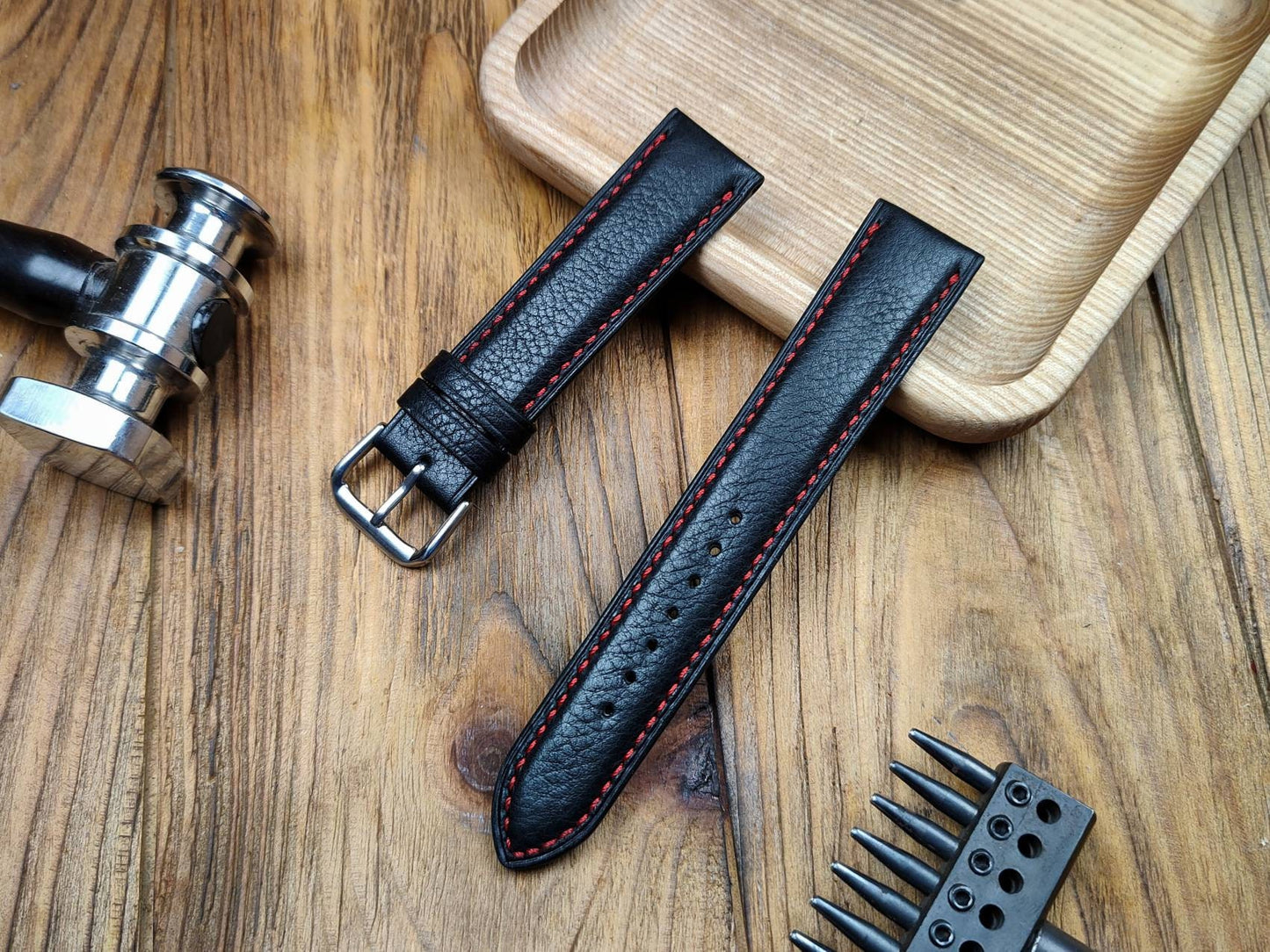 Handcrafted black leather watch band 14 16 18 20 22 watch straps black strap custom watchbands Mens quick release pins small large wrist