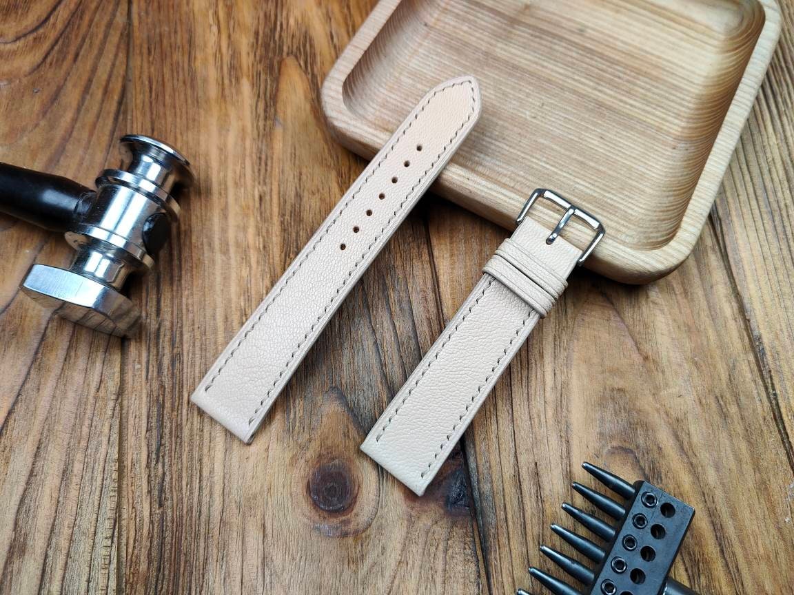 Beige leather watch band 14 16 18 19 20 mm watch strap small wrist bracelet women's custom watch bands ladies watch bands leather white
