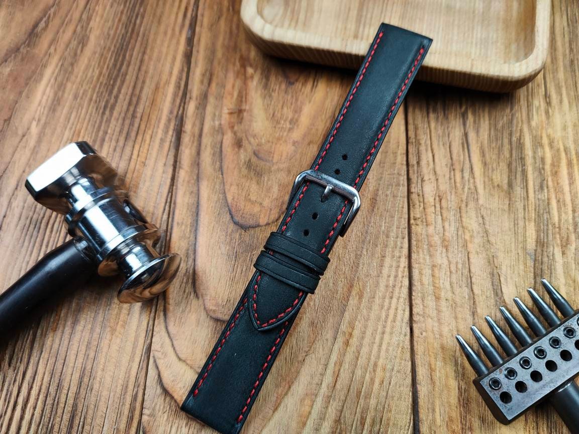 ANY MODIFICATION black leather watch band soft leather 14 16 18 19 20 22 watch straps black strap custom watchbands MENS quick release sprin