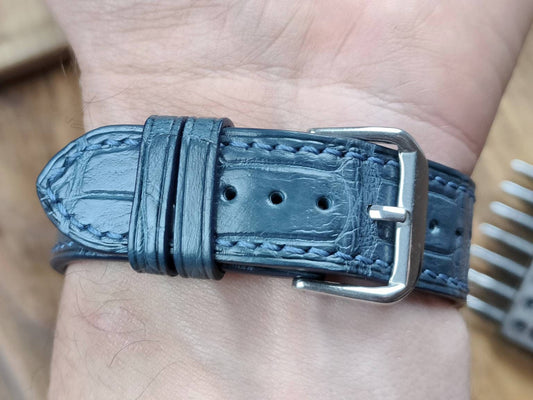 ANY MODIFICATION denim alligator watch straps blue men's flat watch strap 22 20 18 alligator bracelet small large wrist straps navy band