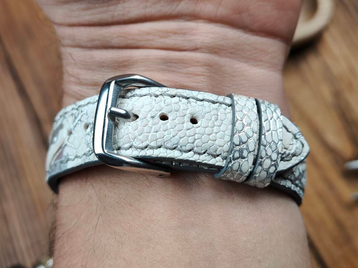 Any modification white ostrich paws leather watch band  watch band men's vintage strap watch small large wrist ostrich bands silver leather