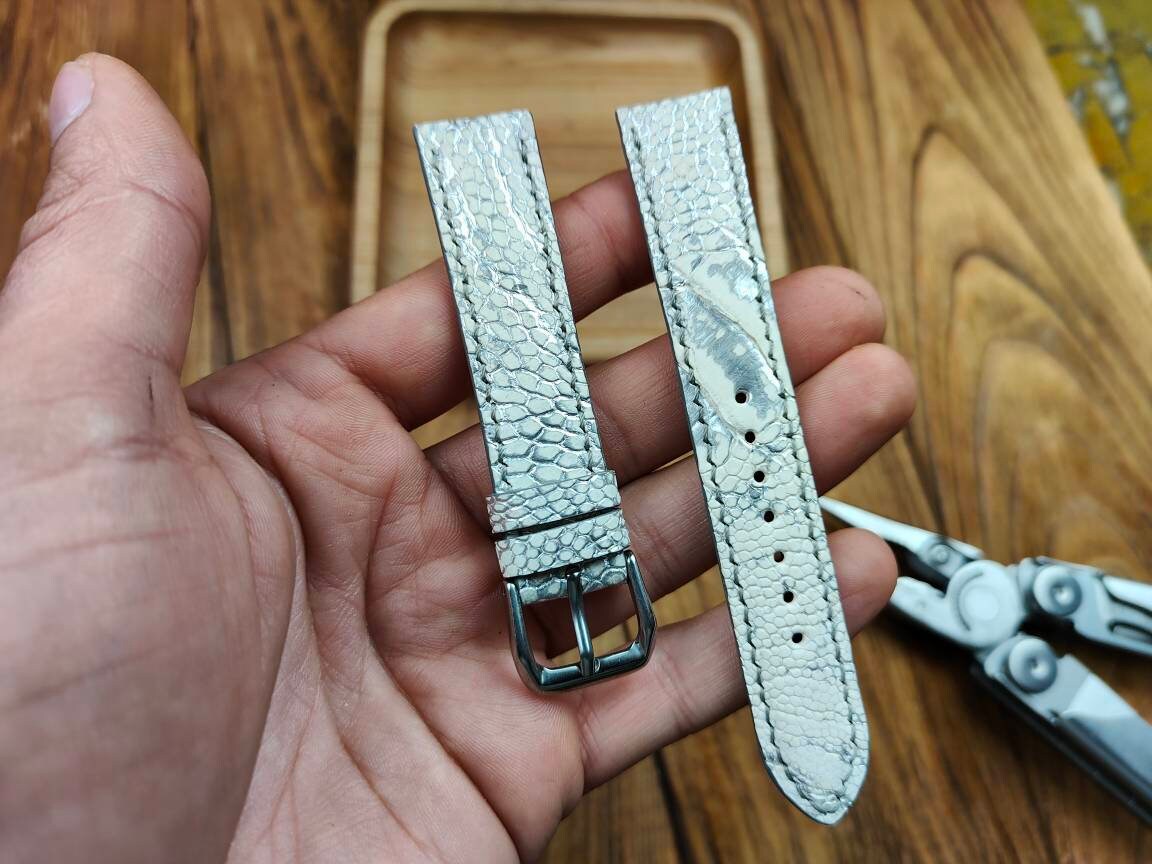 Any modification white ostrich paws leather watch band  watch band men's vintage strap watch small large wrist ostrich bands silver leather
